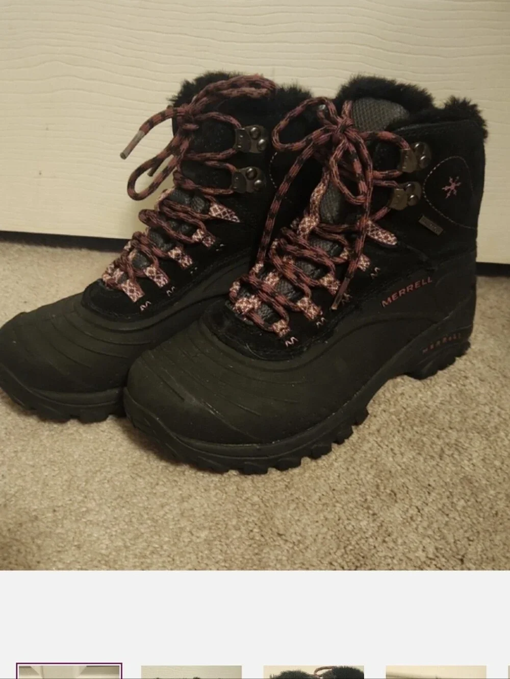 Merrell Women's Black Winter Hiking Boots with Maroon Accent Laces